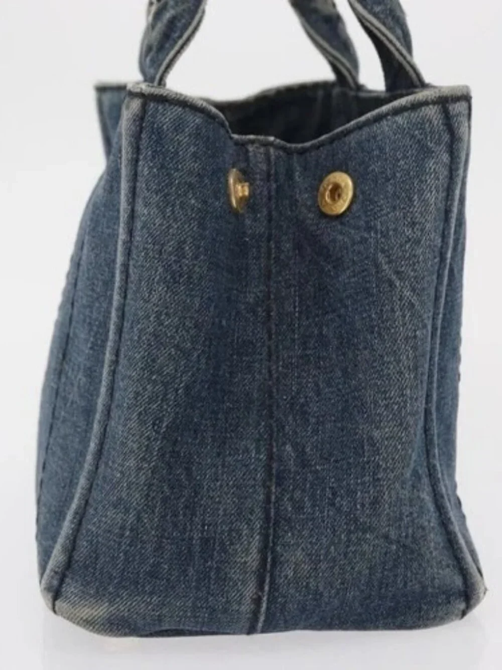 PRADA Canapa PM Hand Bag Denim Blue Gold Auth - Picture 3 of 16